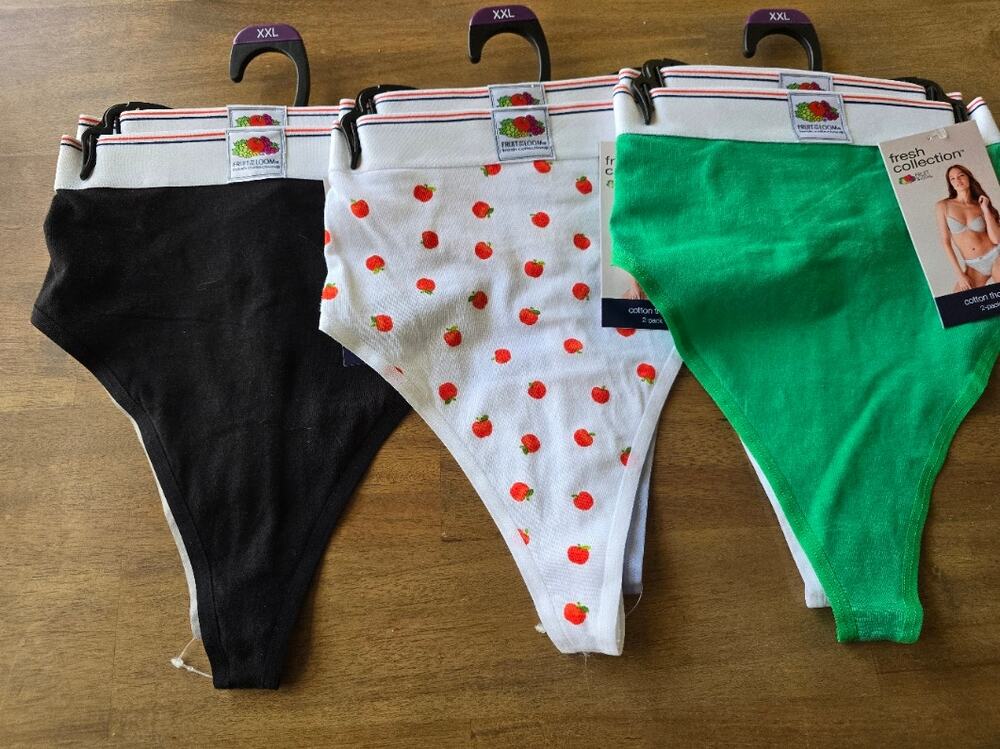 Fresh Collection by Fruit of the Loom Women's Cotton Thong 2-pack LOT of 3 XXL
